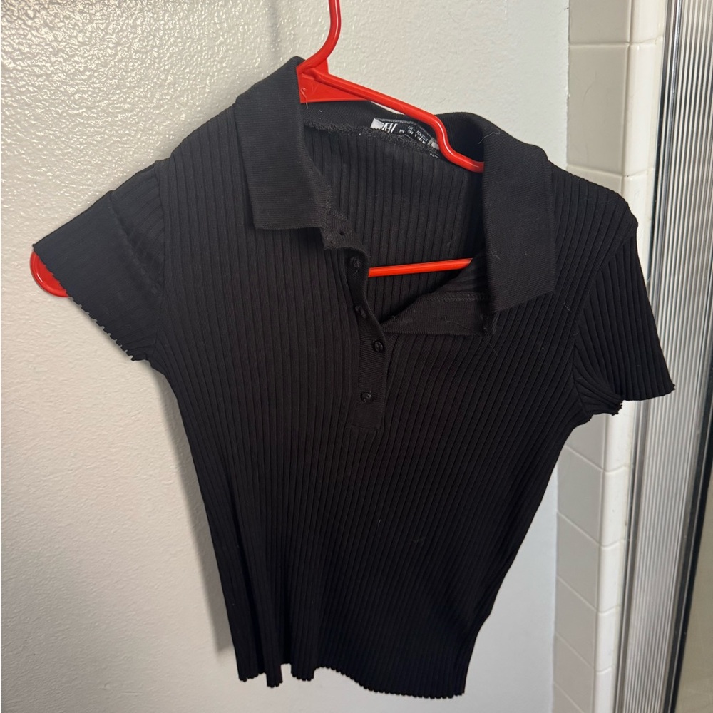 Zara Black Ribbed Button Down Shirt